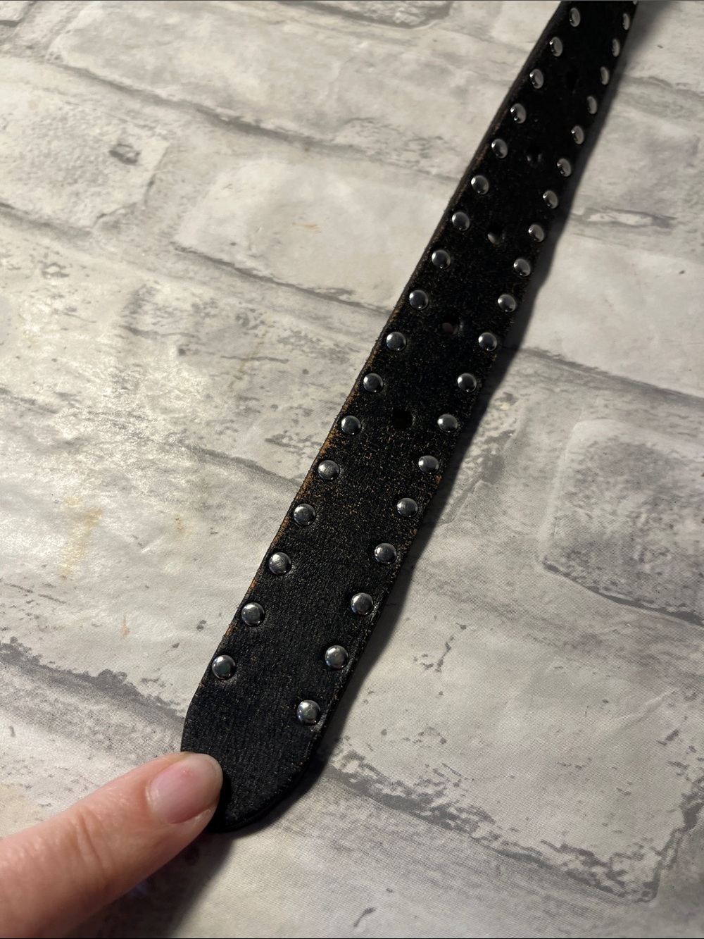 Banana Republic Black XS Perforated Leather Belt Silver Buckle studs - Picture 8 of 9
